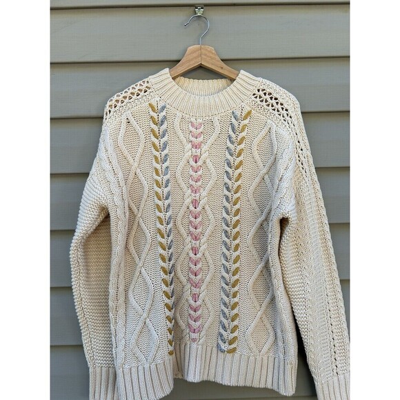 MICHAEL STARS M Women’s Ivory Grace Cable Knit Aran Knit Sweater Medium - Picture 1 of 8
